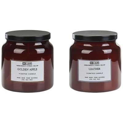 2 Soy Wax Scented Candles Golden Apple / Leather