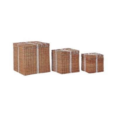 Set of 3 Rattan Storage Boxes Brown CADEAU