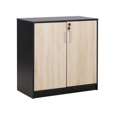 2 Door Storage Cabinet 80 cm Light Wood and Black ZEHNA