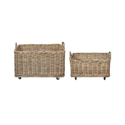Set of 2 Rattan Boxes with Wheels Light KITIM