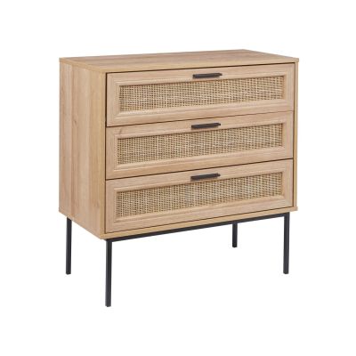 PEACEHAVEN Oak Finish Rattan Chest of Drawers - Medium-sized, 3 Drawers
