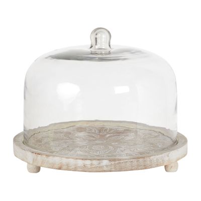 Mango Wood Cake Stand with Glass Lid Light