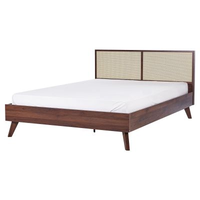 Rattan EU King Size Bed Dark Wood MONPAZIER