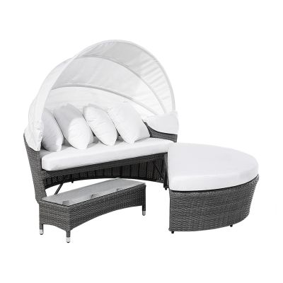 PE Rattan Garden Daybed with Coffee Table Grey SYLT LUX