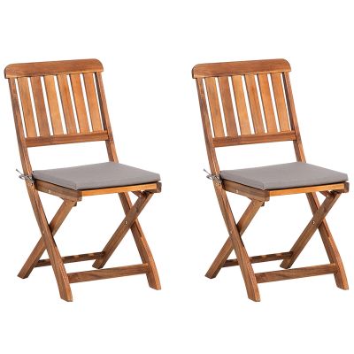 Set of 2 Acacia Garden Folding Chairs Dark Wood CENTO