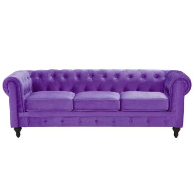3 Seater Velvet Fabric Sofa Purple CHESTERFIELD