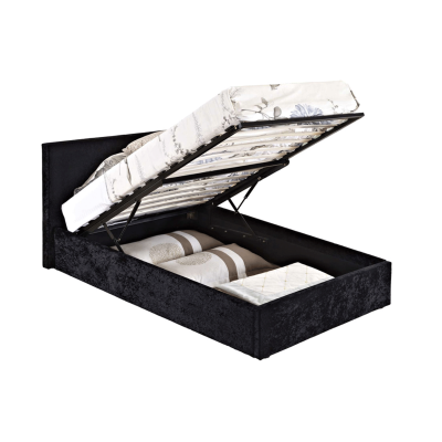 Birlea Berlin Fabric or Crushed Velvet Ottoman Bed- Small Double 4ft Black Crushed Velvet