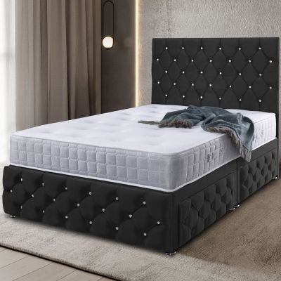 Kenisa Divan Plush Velvet Bed - Black in 5 Sizes