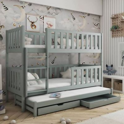 Quinx Bunk Bed with Trundle and Storage in Grey - Without Mattress