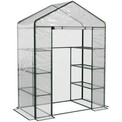 4 Tiers 8 Shelves Metal Frame Walk in Portable Greenhouse Transparent 143 L x 73W x 195H cm