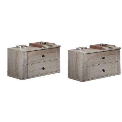 Bedside Table - CAIRO 2 Piece 2 Drawer Nightstand Oak 52cm