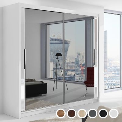 Sliding Wardrobe - CHICAGO II 2 Door Mirrored Wardrobe White - 203cm
