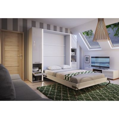 ArtNest Vertical Wall Bed 140cm with Storage Cabinets - White Matt
