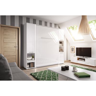 ArtNest Vertical Wall Bed 120cm with Storage Cabinet - White Gloss