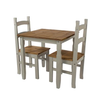 Corona Square Pine Dining Table & 2 Chairs Set - Grey