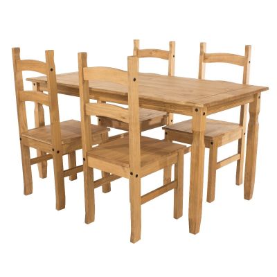 Corona 150cm Pine Dining Table & 4 Chairs Set - Pine