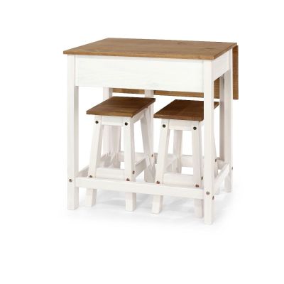 Corona Breakfast Drop Leaf Table & 2 Stools Set - White
