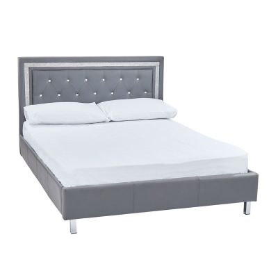 Crystalle Diamante Faux Leather Kingsize 5ft Bed - Grey