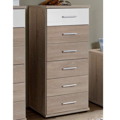 LAOS Oak Finish Chest of Drawers - Tallboy, Medium-sized, 6 Drawers