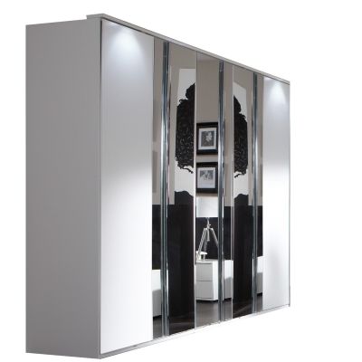 Sliding Wardrobe - ADDIS 5 Door Mirrored Wardrobe White 225cm