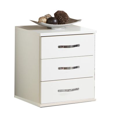 Bedside Table - DEWI 3 Drawer Nightstand White 46cm