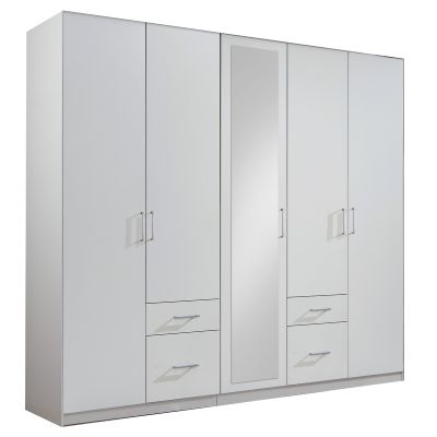 Wardrobe - FLOCK 5 Door Mirrored Wardrobe White 225cm