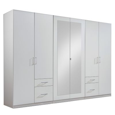 Wardrobe - FLOCK 6 Door Mirrored Wardrobe White 270cm
