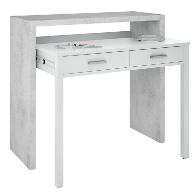 Callander Matt White and Concrete Study Desk with Pullout Function