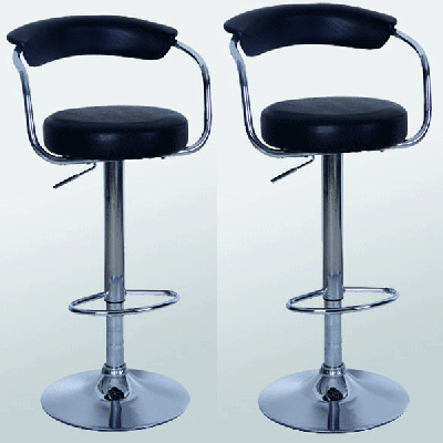 Rochdale Chrome Bar Stool Pair with Adjustable Features - Black