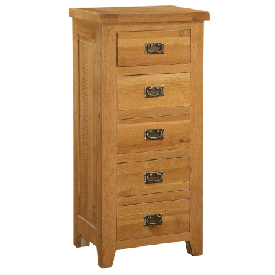 ALTONA Oak Finish Chest of Drawers - Tallboy, Medium-sized, 5 Drawers