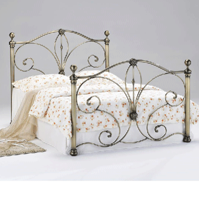 Ballymena Stylish Headboard Metal Bed Frame in Antique Brass Finish - Double Bed