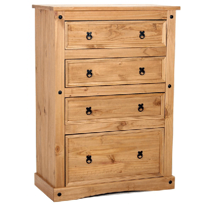 CARLISLE III Pine Finish Chest of Drawers - Large-sized, 4 Drawers