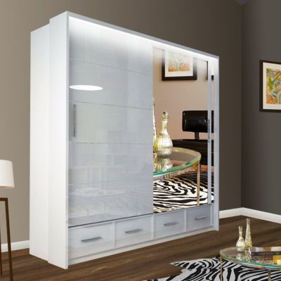 Sliding Wardrobe - CHESHAM I 2 Door Mirrored Wardrobe White 208cm