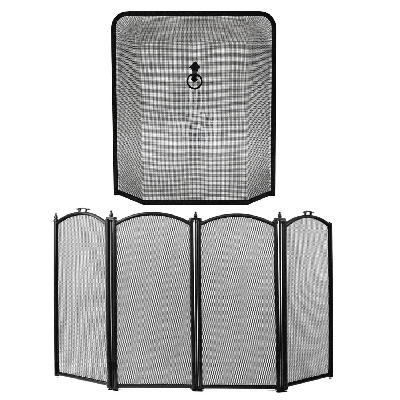 Flame Defender Wadrqua Freestanding 4-Panel Fire Screen and Fine Mesh Protector Optional