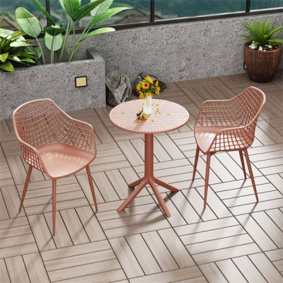 Jacopo Lattice Bistro Table and 2 Armchair Set - Terracotta