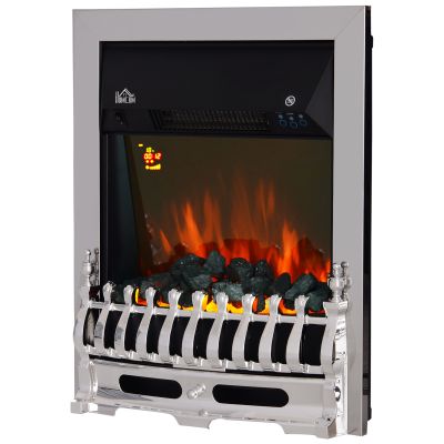 Contemporary Electric Fireplace Coal Burning Flame Effect Inset Fire Place Space Heater Glass View LED Lighting with Remote Control