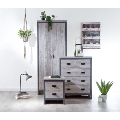 Wardrobe Set - BELONA 2 Door Bedroom Set 3 Piece Grey 73cm