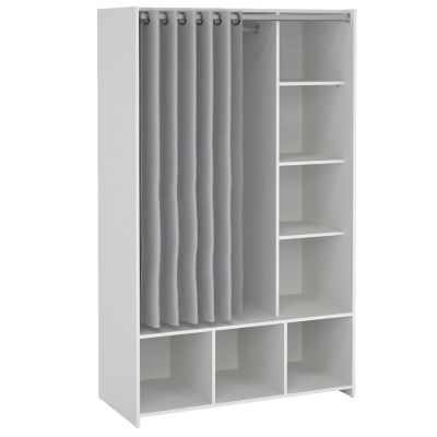 Osken Open Wardrobe Unit White with Grey Textile Curtain