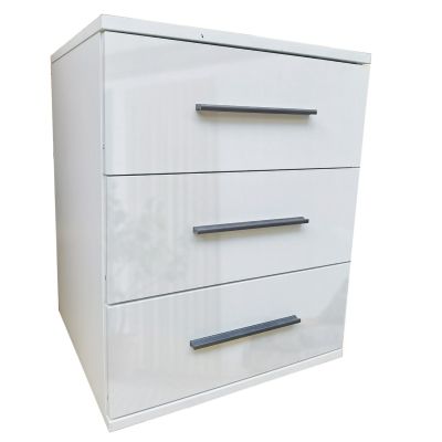 Bedside Table - WINSTEAD 3 Drawer Nightstand High Gloss White 45cm