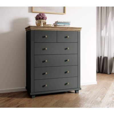 EPSOM Green Chest of Drawers - Medium-sized, 6 Drawers