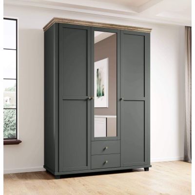 Wardrobe - EPSOM 3 Door Mirrored Wardrobe Green and Oak Lefkas 154cm