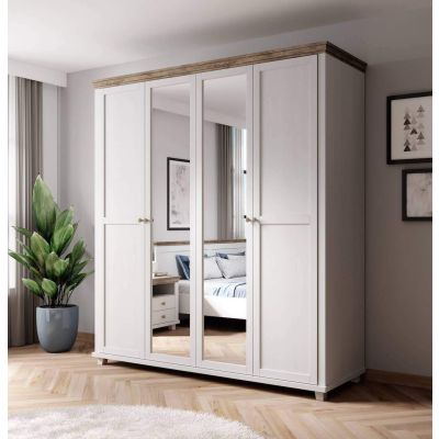 Wardrobe - EPSOM 4 Door Mirrored Wardrobe White and Oak Lefkas 200cm