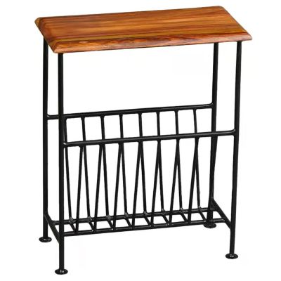 Sefton Iron Leg Sheesham Wood Magazine Rack - Honey Colour