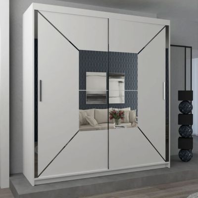 Sliding Wardrobe - BARTHOLOMEW 2 Door Mirrored Wardrobe White 120cm