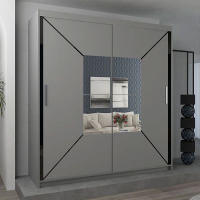 Sliding Wardrobe - BARTHOLOMEW 2 Door Mirrored Wardrobe Grey 120cm