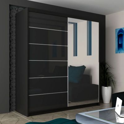 Sliding Wardrobe - INFINITE 2 Door Mirrored Wardrobe Black - 150cm