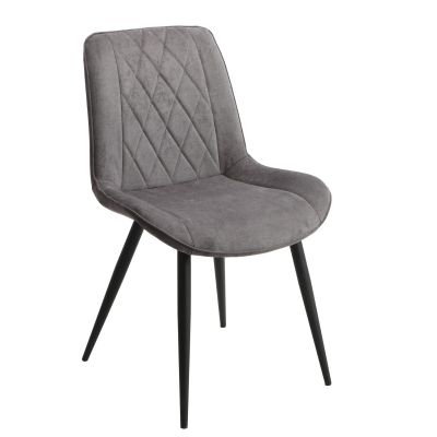 Black Solid Metal Frame Diamond Stitch Grey Fabric Dining Chair - Set of 2