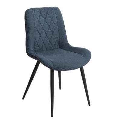 Black Solid Metal Frame Diamond Stitch Blue Fabric Dining Chair - Set of 2