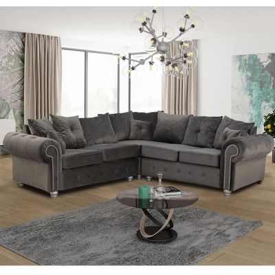 Ashwin Plush Velvet Corner Sofa - Grey