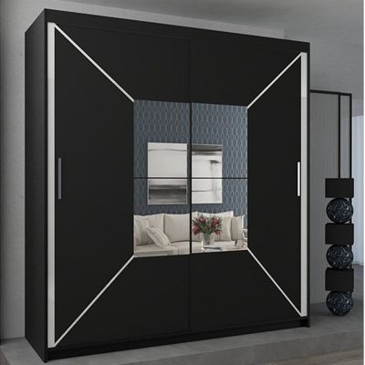 Sliding Wardrobe - BARTHOLOMEW 2 Door Mirrored Wardrobe 150cm - Black